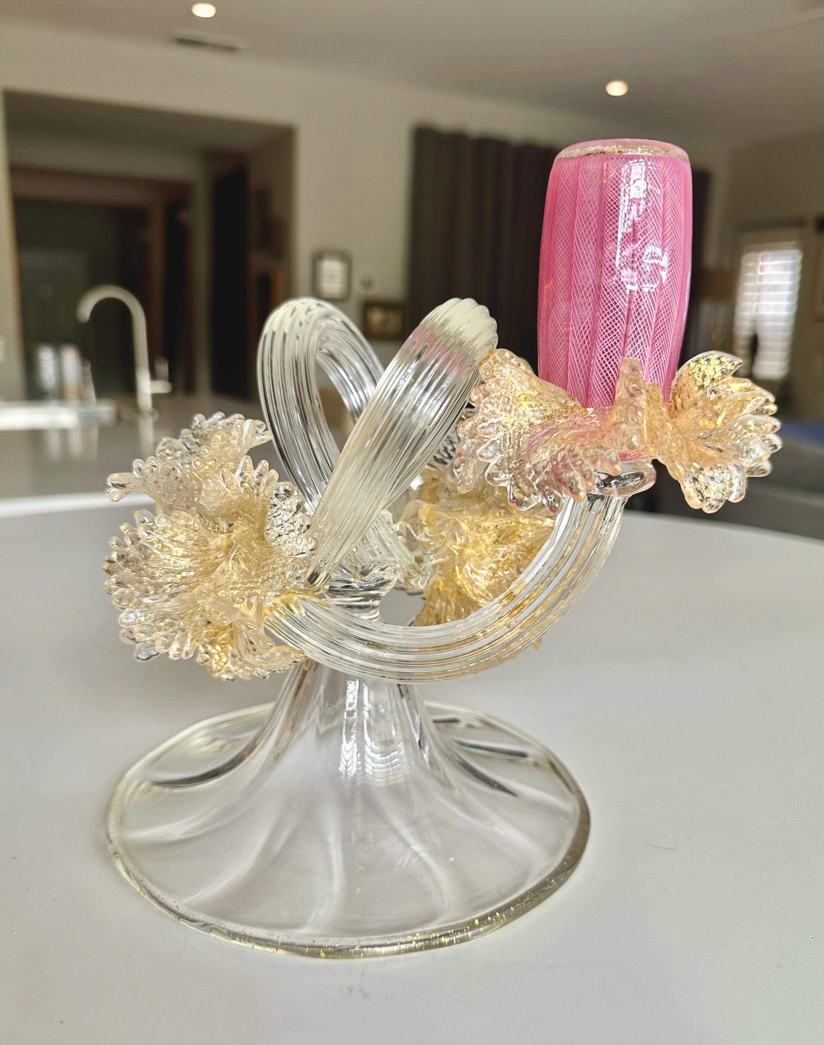 Organische venezianische Murano-Kandelaber aus Gold und klarem Kunstglas (Geblasenes Glas) im Angebot