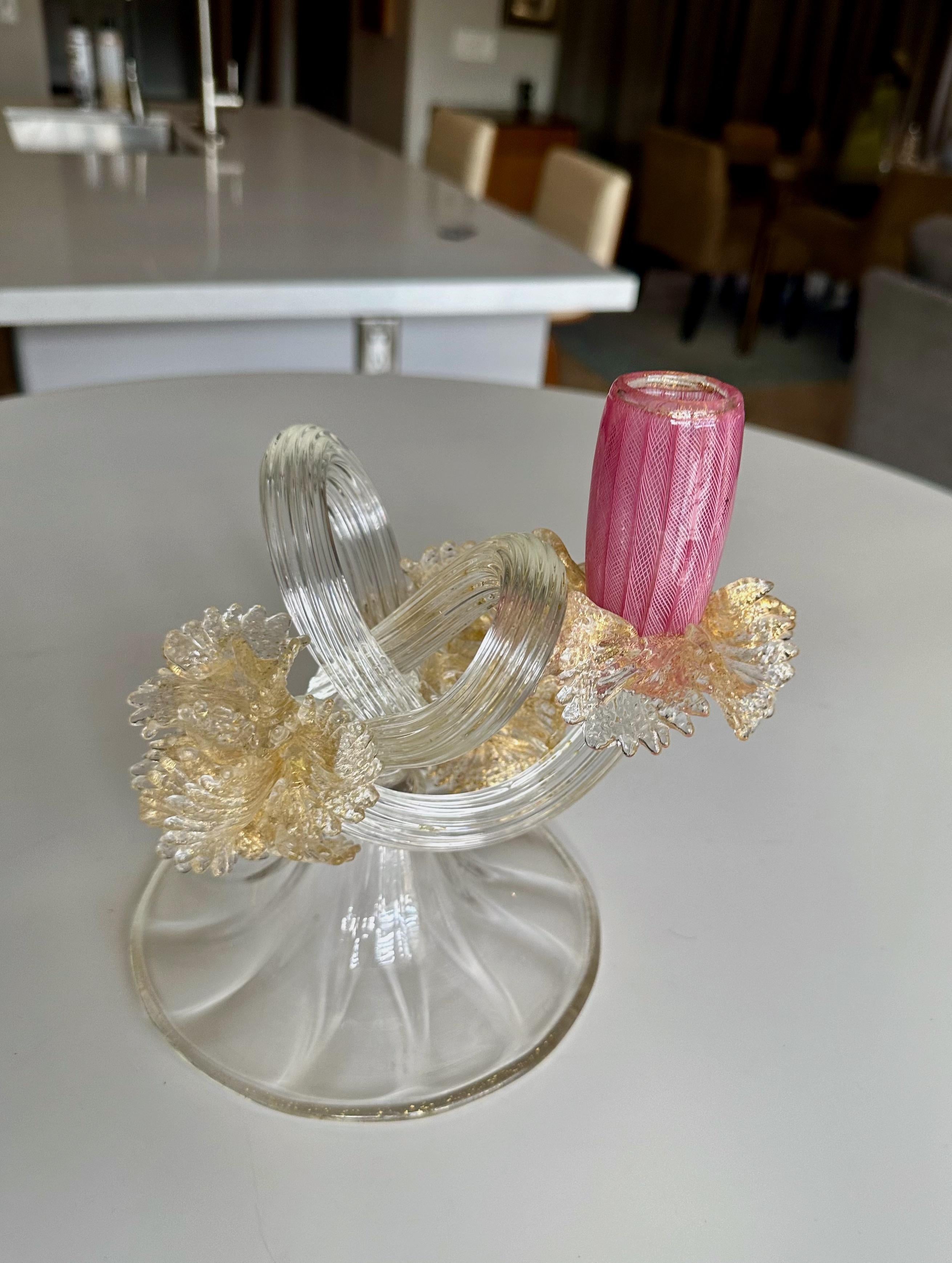 Organische venezianische Murano-Kandelaber aus Gold und klarem Kunstglas im Angebot 1