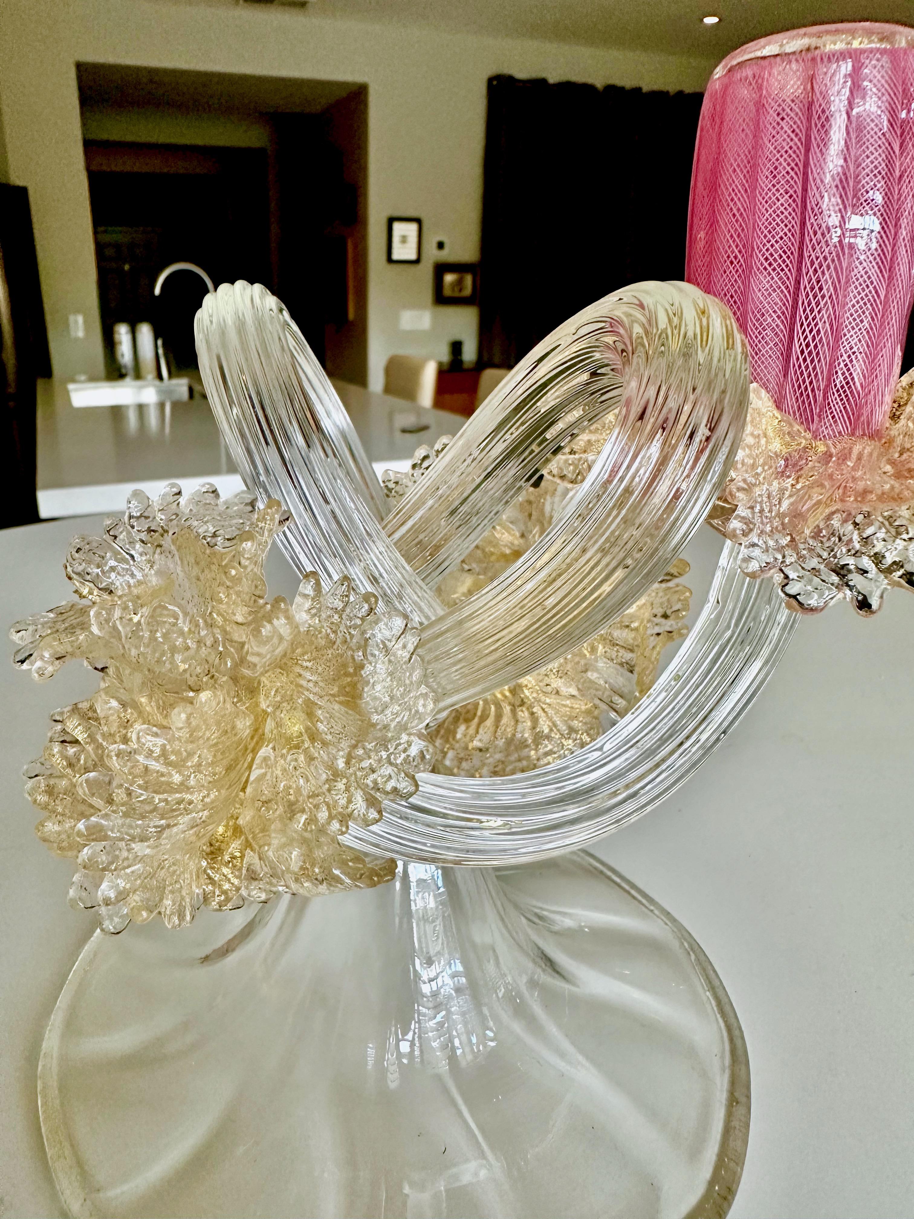 Organische venezianische Murano-Kandelaber aus Gold und klarem Kunstglas im Angebot 2