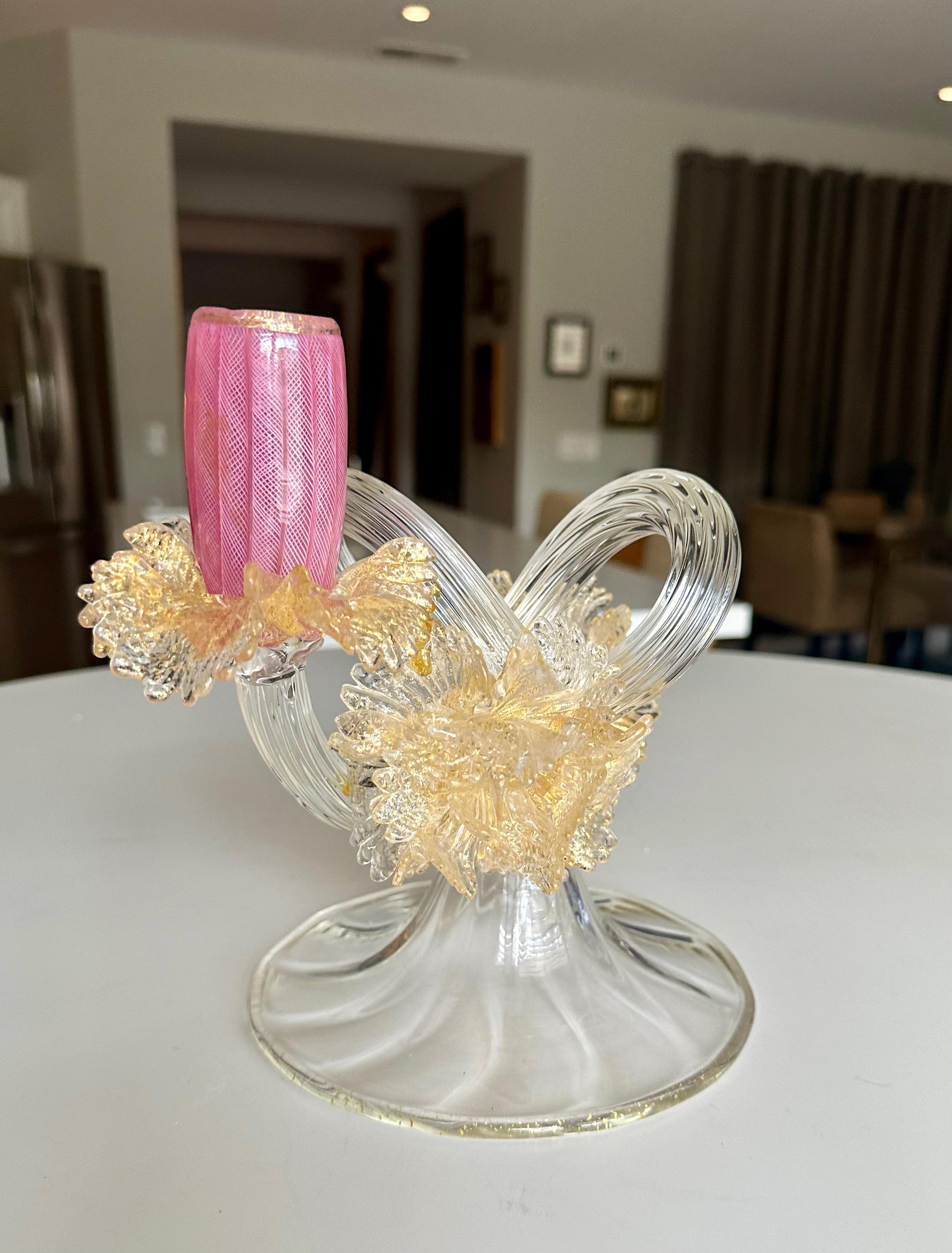 Organische venezianische Murano-Kandelaber aus Gold und klarem Kunstglas im Angebot 3