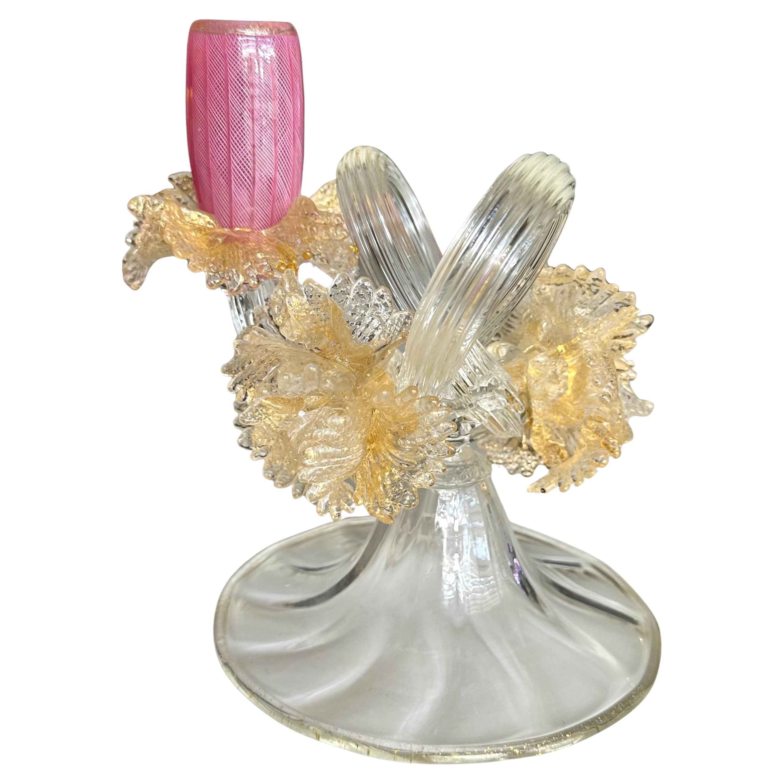 Candelabro Orgánico de Murano en Oro Veneciano y Vidrio Artístico Transparente