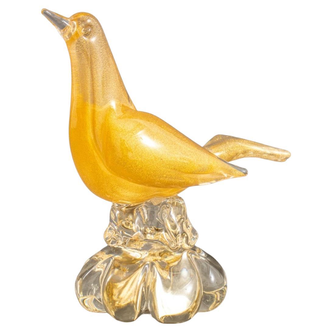 Figure d'oiseau en verre doré vénitien de Murano