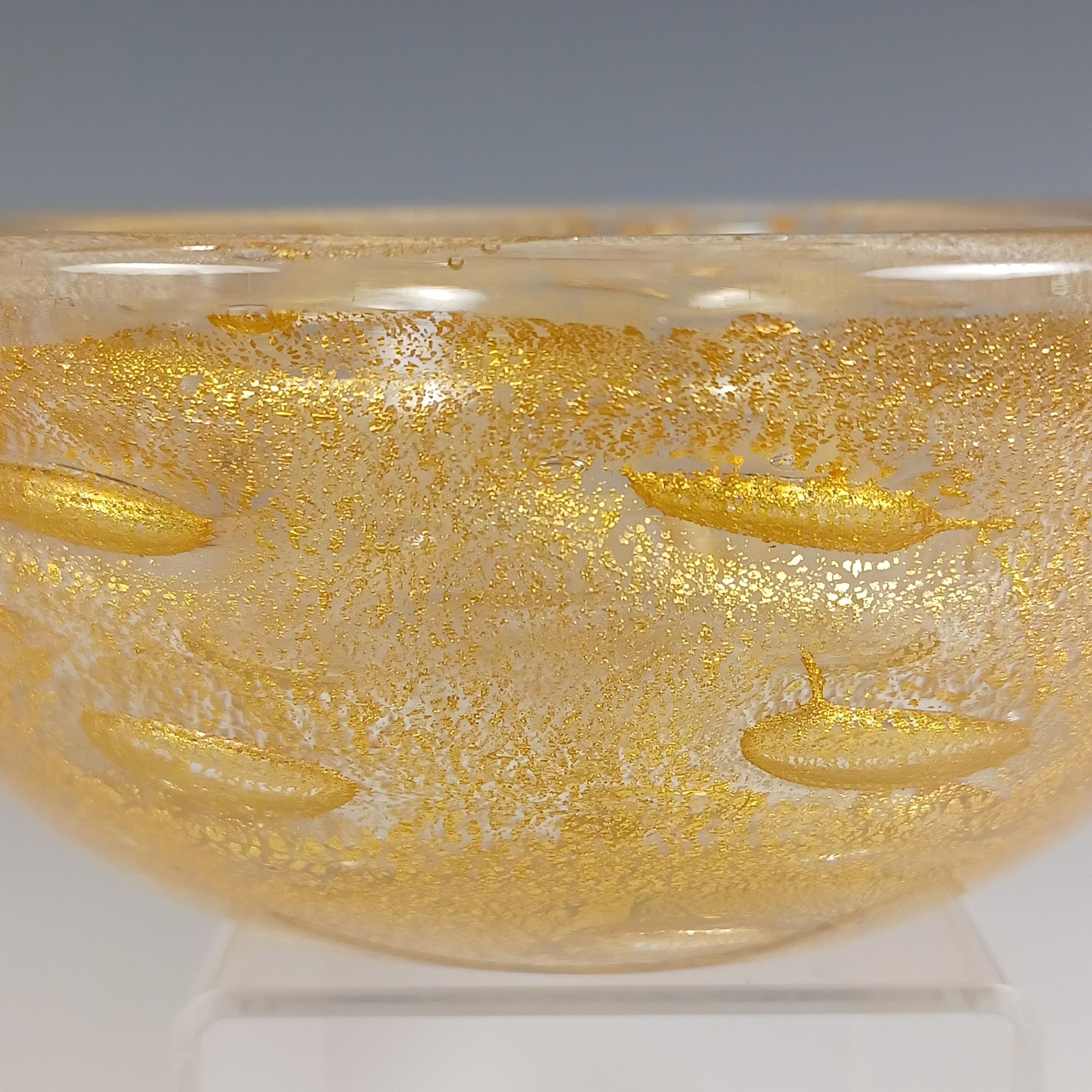 Italian Murano Venetian Gold Leaf & Large Bubble Glass Bowl