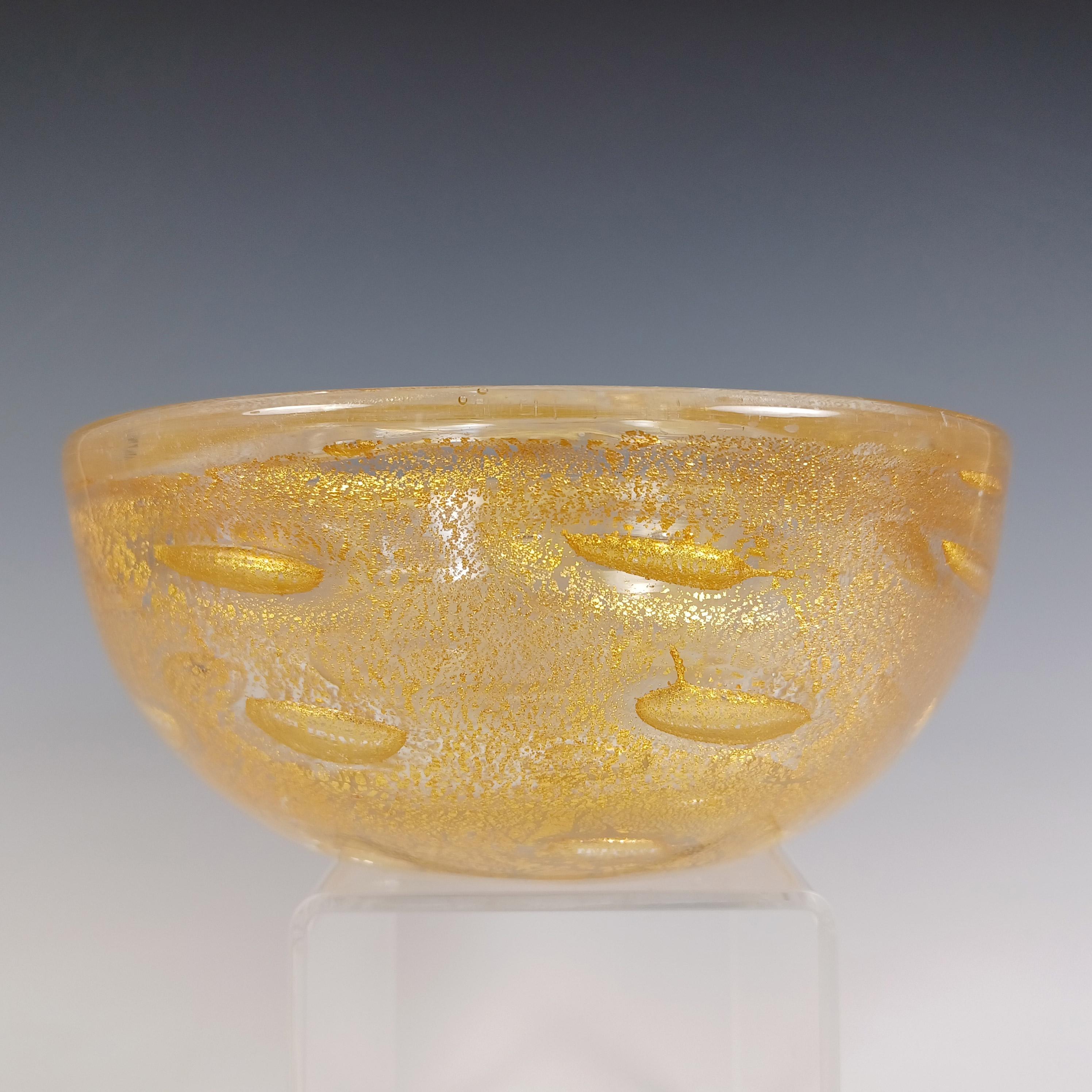Hand-Crafted Murano Venetian Gold Leaf & Large Bubble Glass Bowl