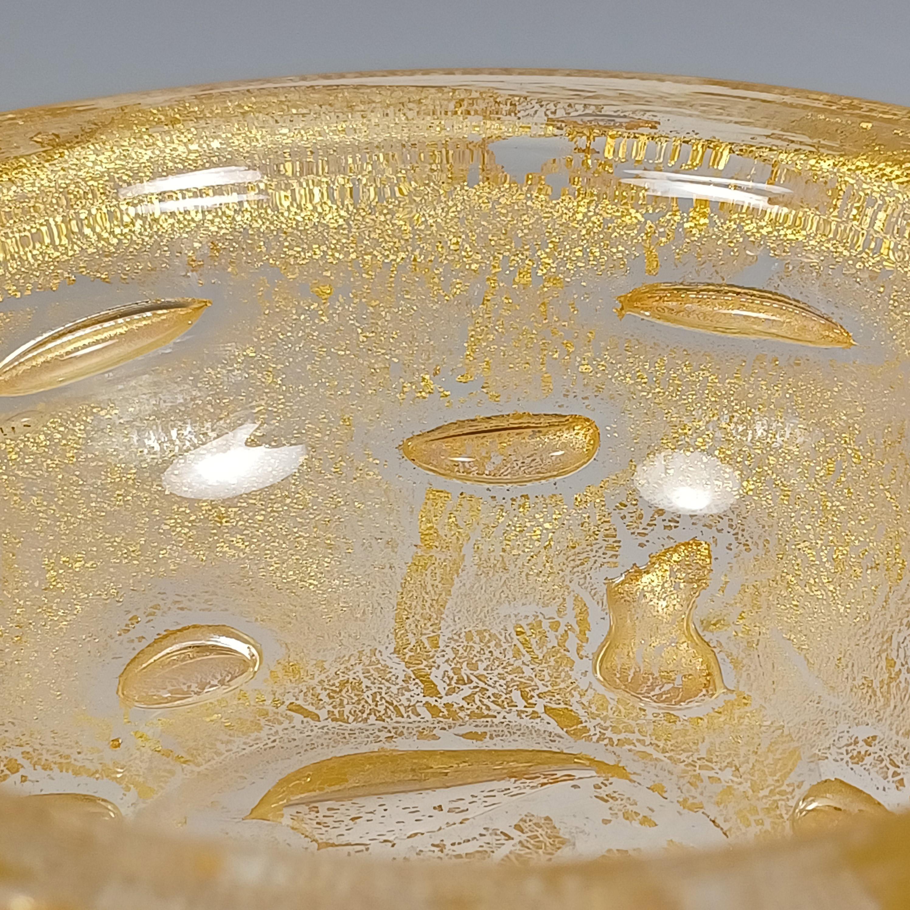 20th Century Murano Venetian Gold Leaf & Large Bubble Glass Bowl
