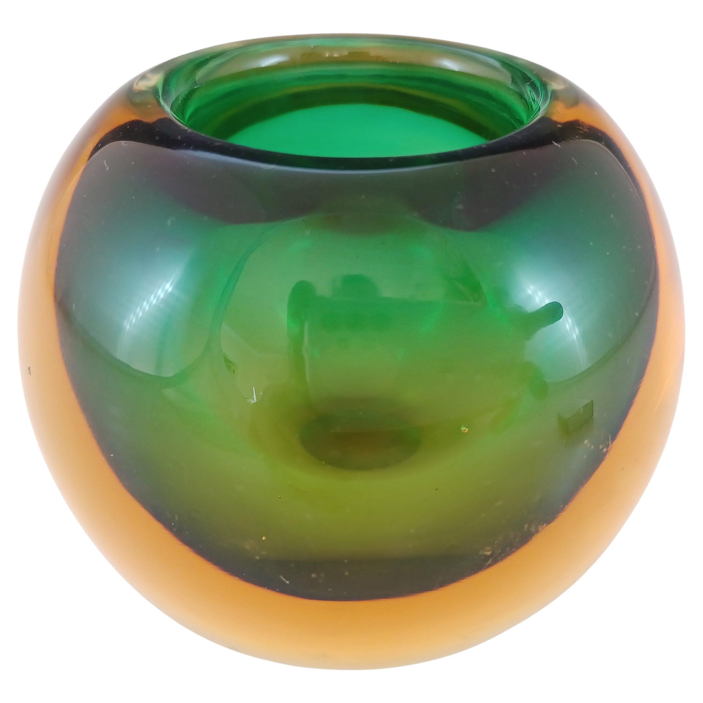 Jarrón Globo de cristal Murano / Veneciano verde y ámbar Sommerso