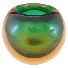 Jarrón Globo de cristal Murano / Veneciano verde y ámbar Sommerso