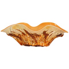 Murano Venetian Hand Blown Art Glass Bowl Amber and Gold