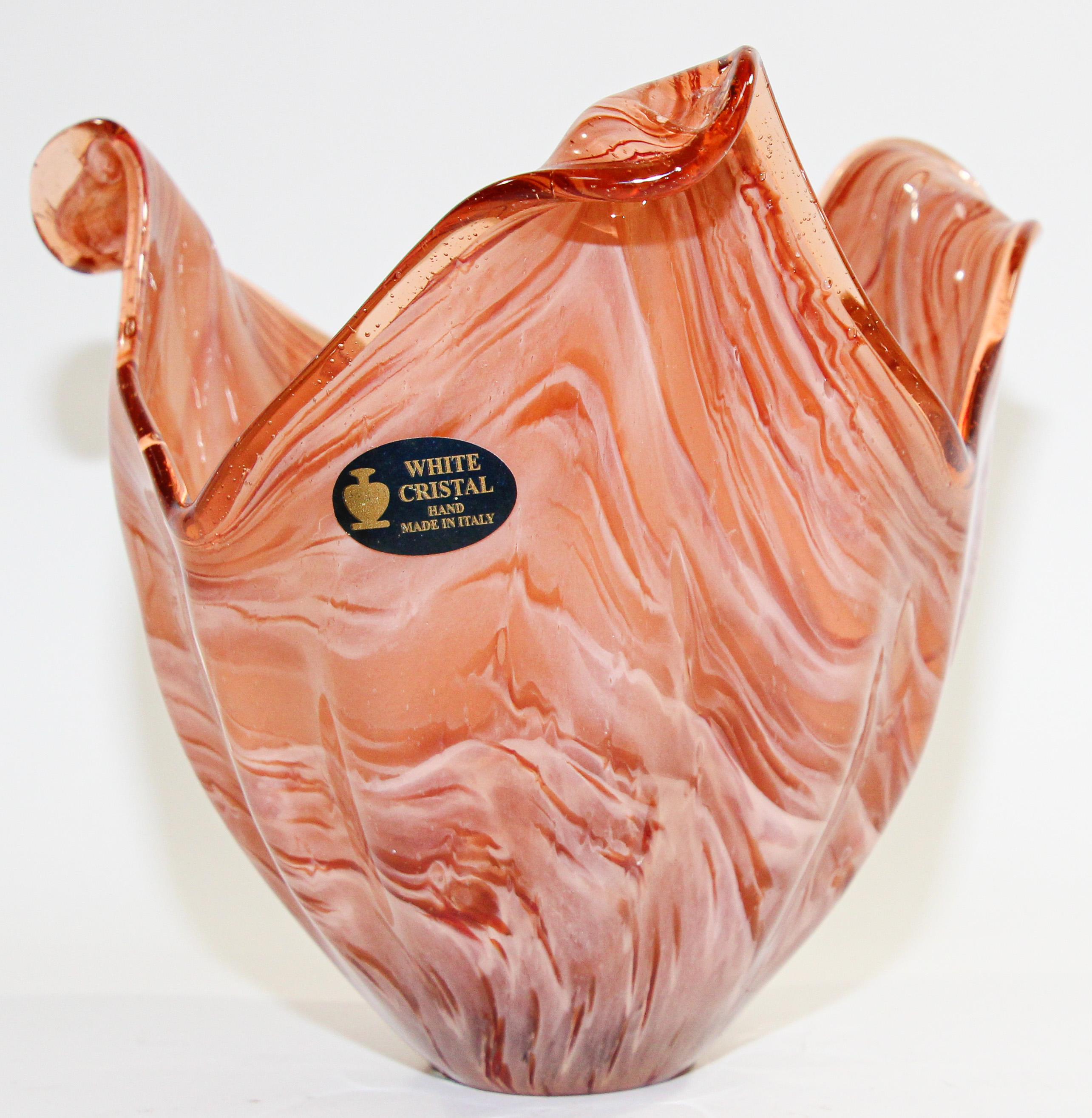 Murano Italian Hand Blown Art Glass Bowl Amber and White Crystal 1