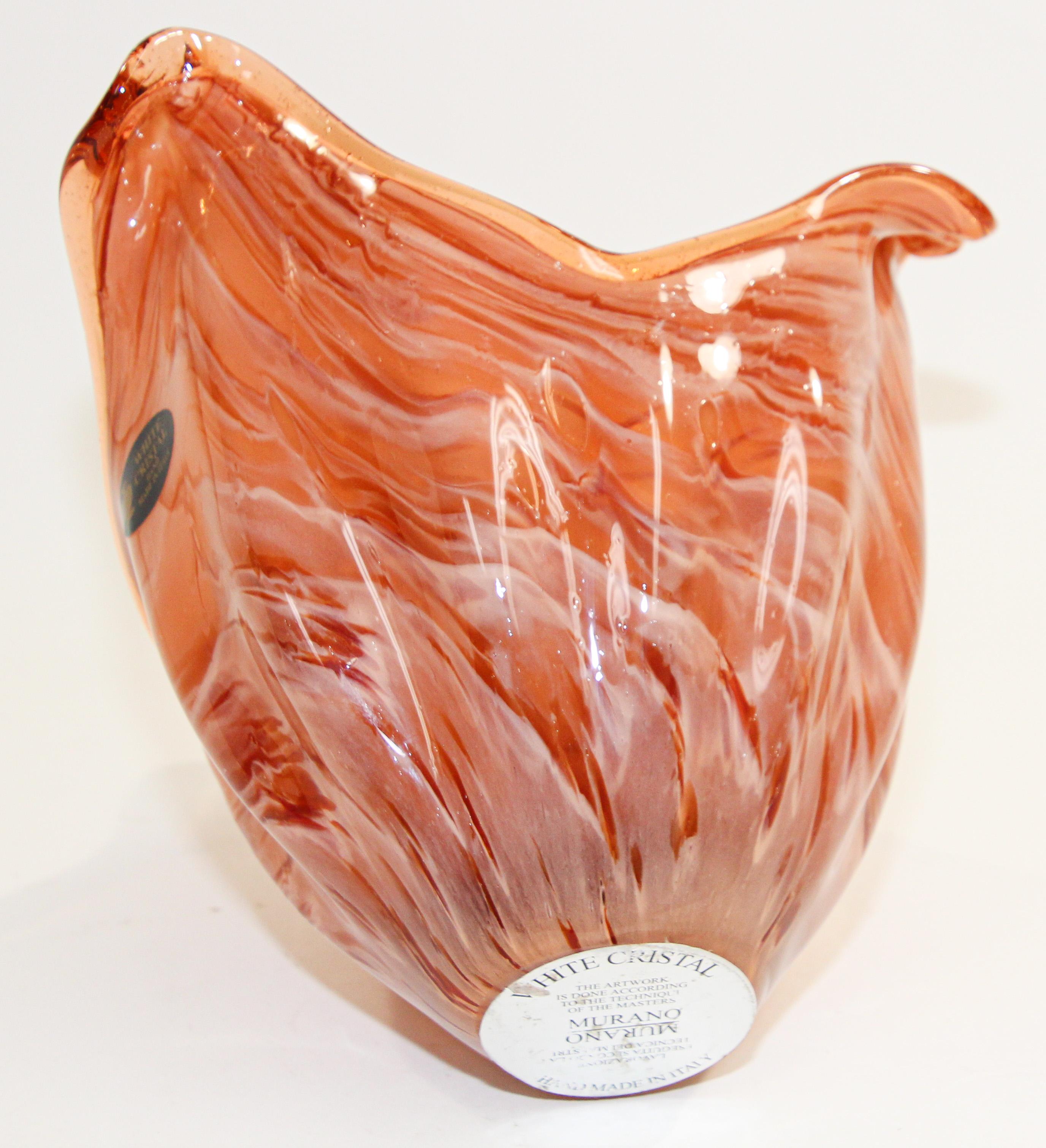Murano Italian Hand Blown Art Glass Bowl Amber and White Crystal 2