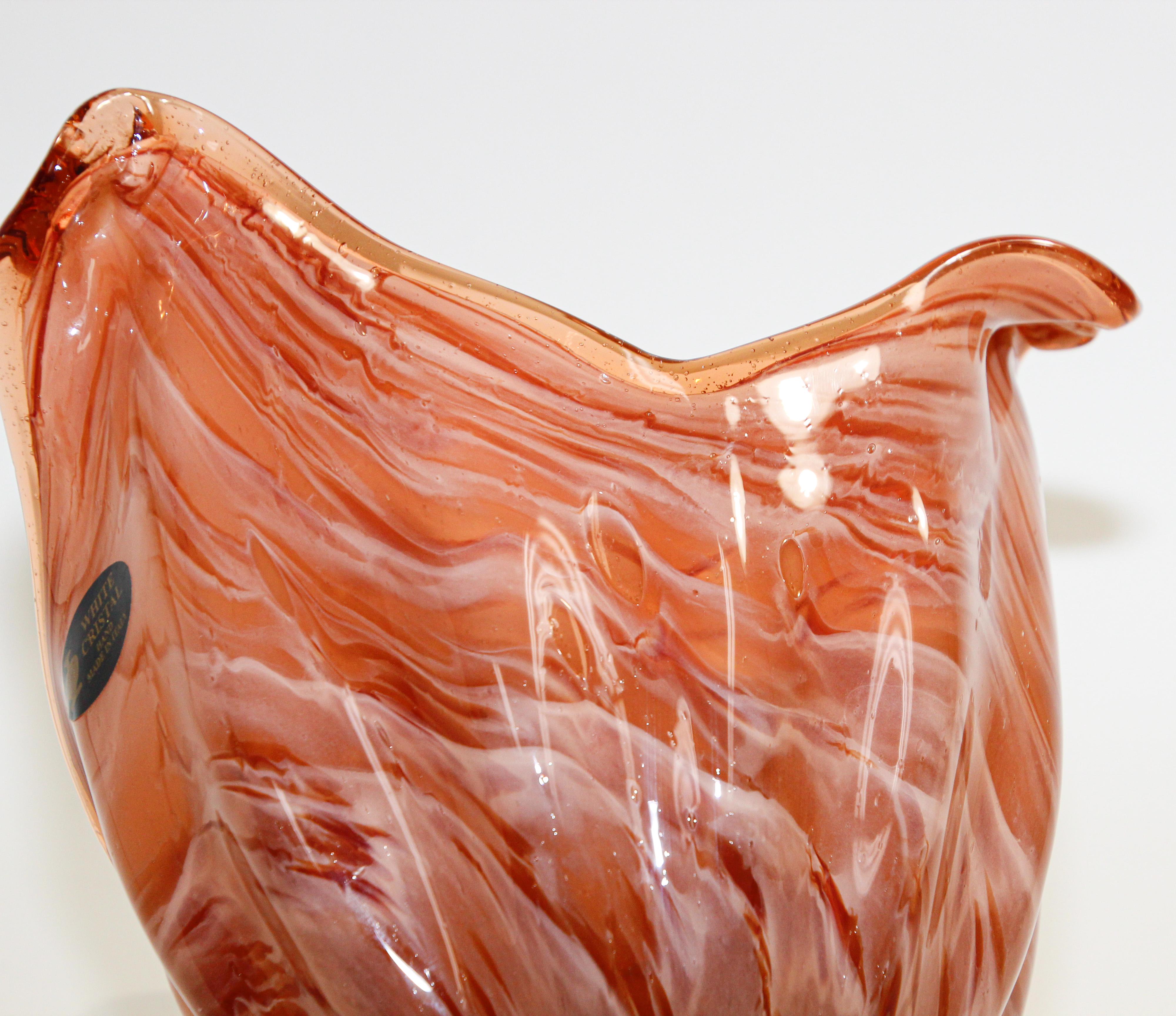 Murano Italian Hand Blown Art Glass Bowl Amber and White Crystal 3