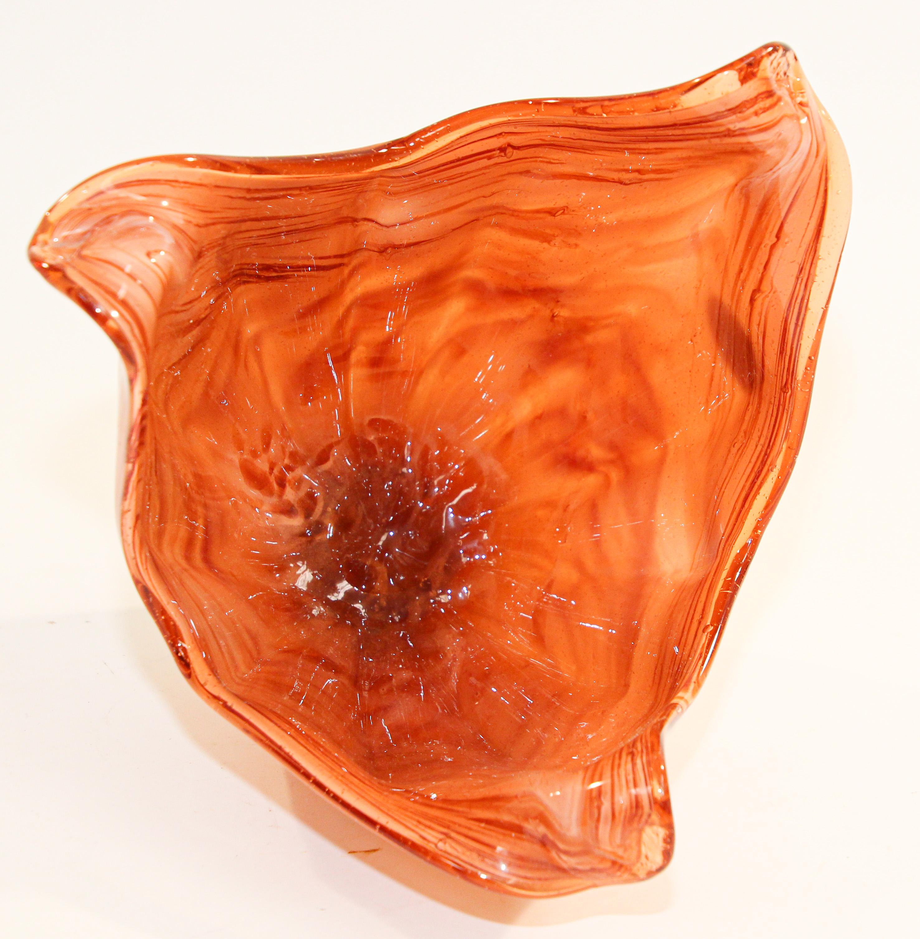 Murano Italian Hand Blown Art Glass Bowl Amber and White Crystal 6