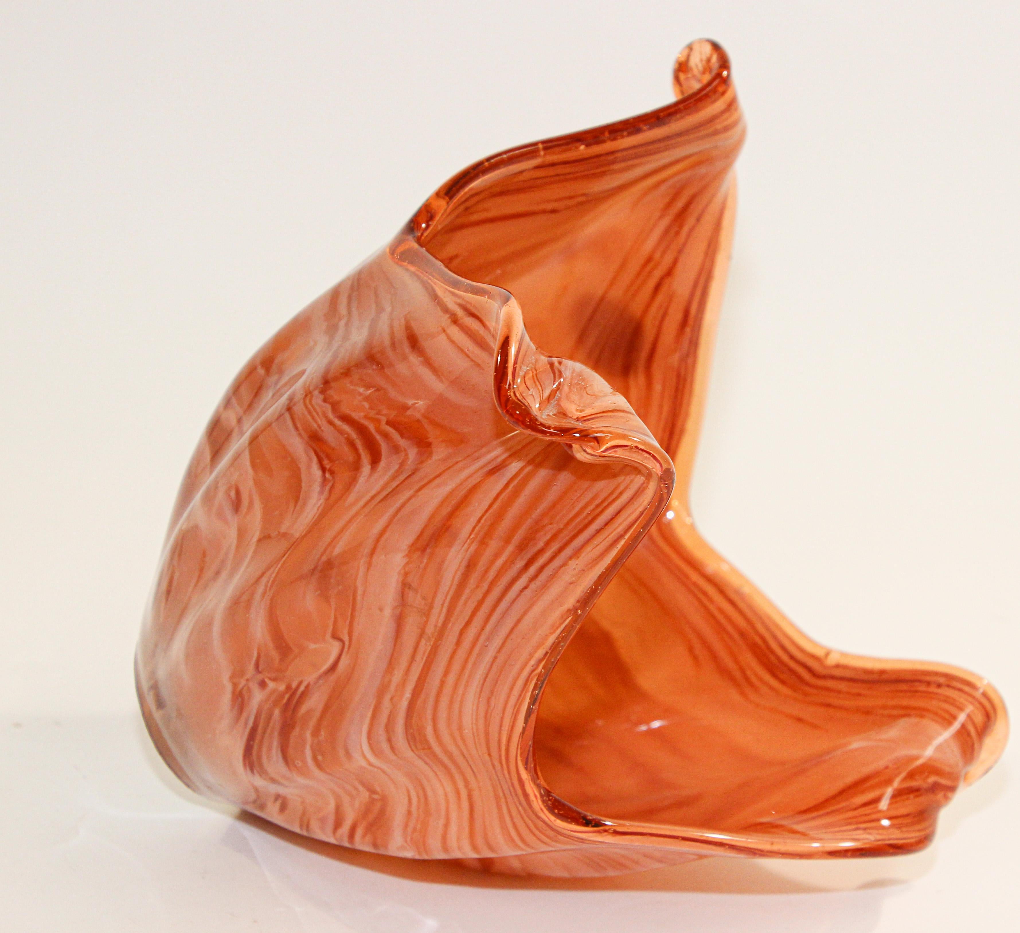 Murano Italian Hand Blown Art Glass Bowl Amber and White Crystal 7