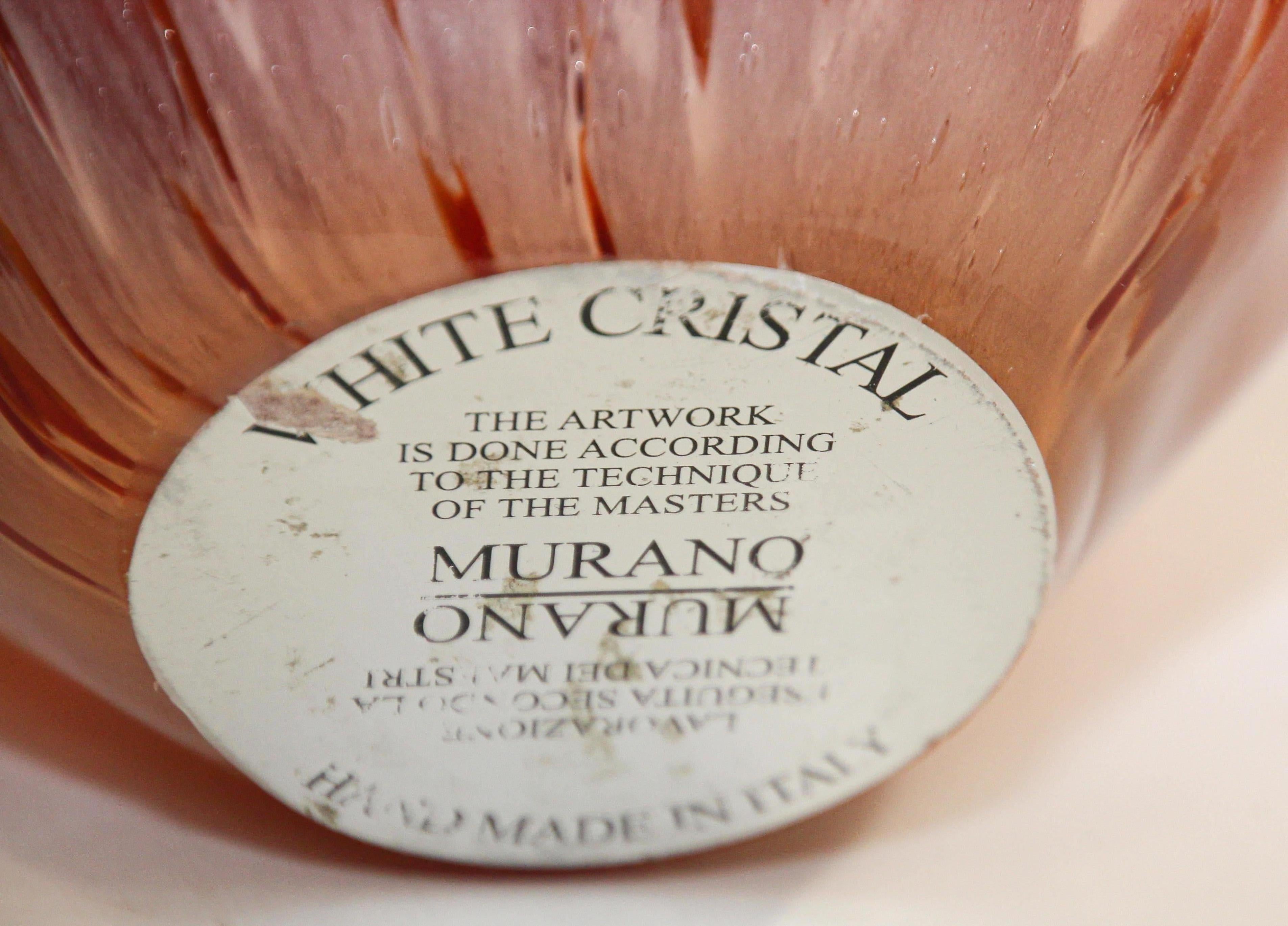 Murano Italian Hand Blown Art Glass Bowl Amber and White Crystal 10