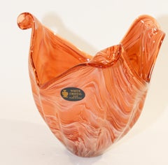 Murano Italian Hand Blown Art Glass Bowl Amber and White Crystal