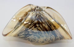 Murano Italian Mouth Blown Art Glass Sculptural Bowl in Brown and Gold