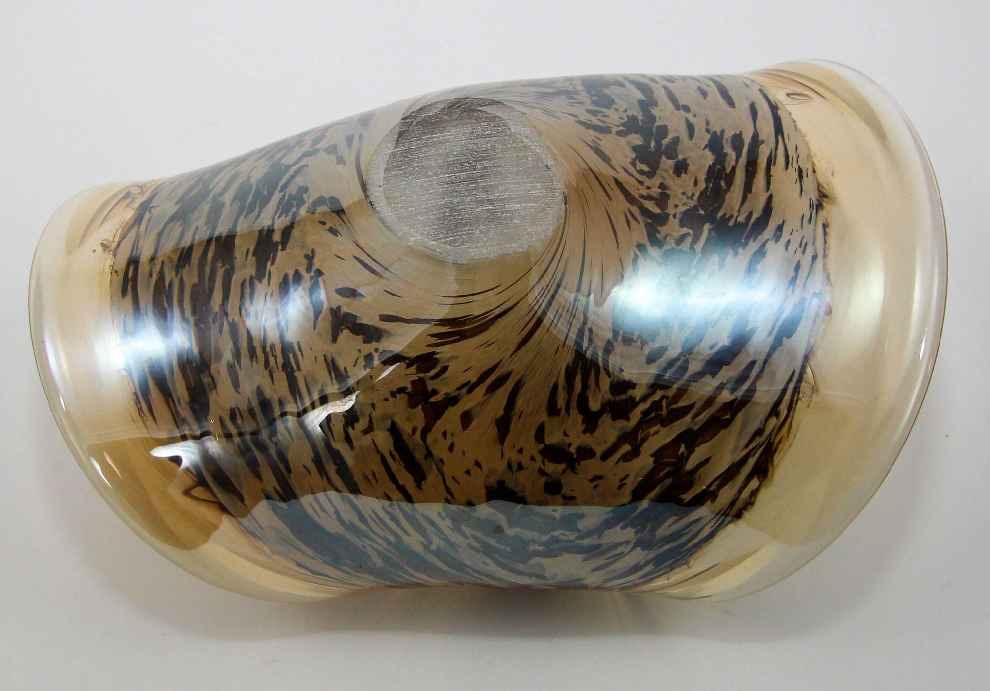 20th Century Murano Venetian Hand Blown Art Glass Sculptural Bowl in Brown and Gold For Sale