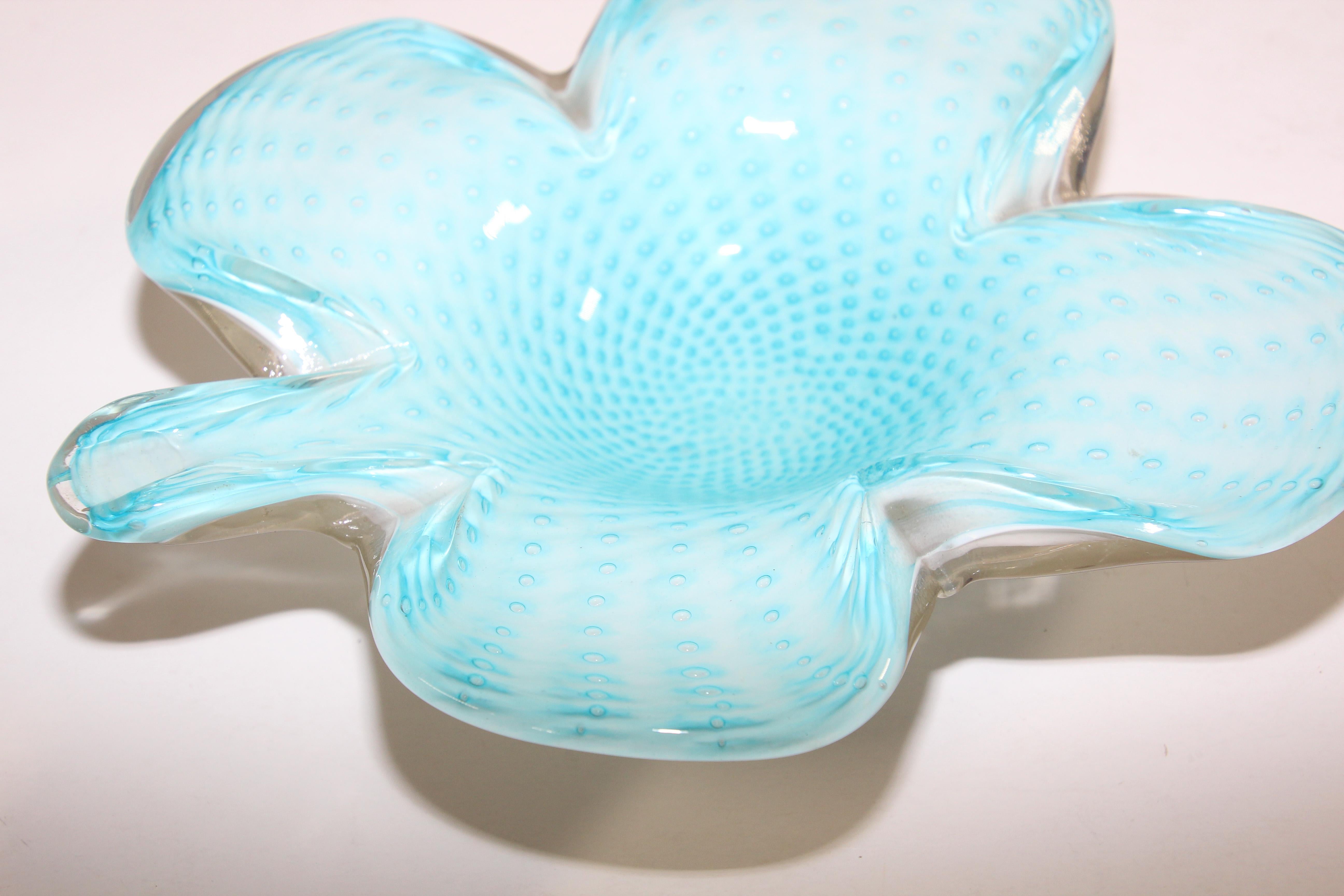 20th Century Murano Venetian Hand Blown Turquoise Art Glass For Sale