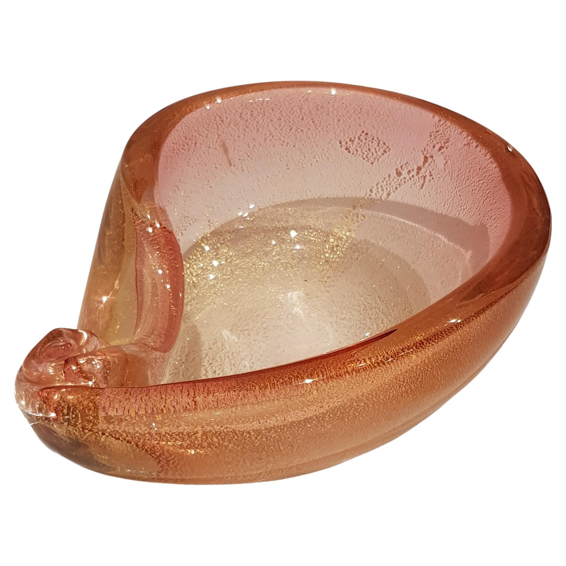 Murano Venetian Italian Art Glass Sculptural Bowl Shell Gold Mid Century Modern