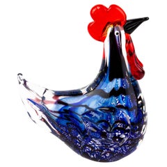 Escultura de gallo de diseño en cristal veneciano italiano de Murano