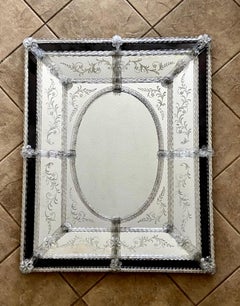 Murano Venetian Italian Rectangle Etched Floral Wall Mirror