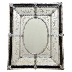 Vintage Murano Venetian Italian Rectangle Etched Floral Wall Mirror