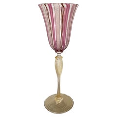 MURANO Venetian Italian Signed Hand Blown Glass Goblet - Tulip Swirl