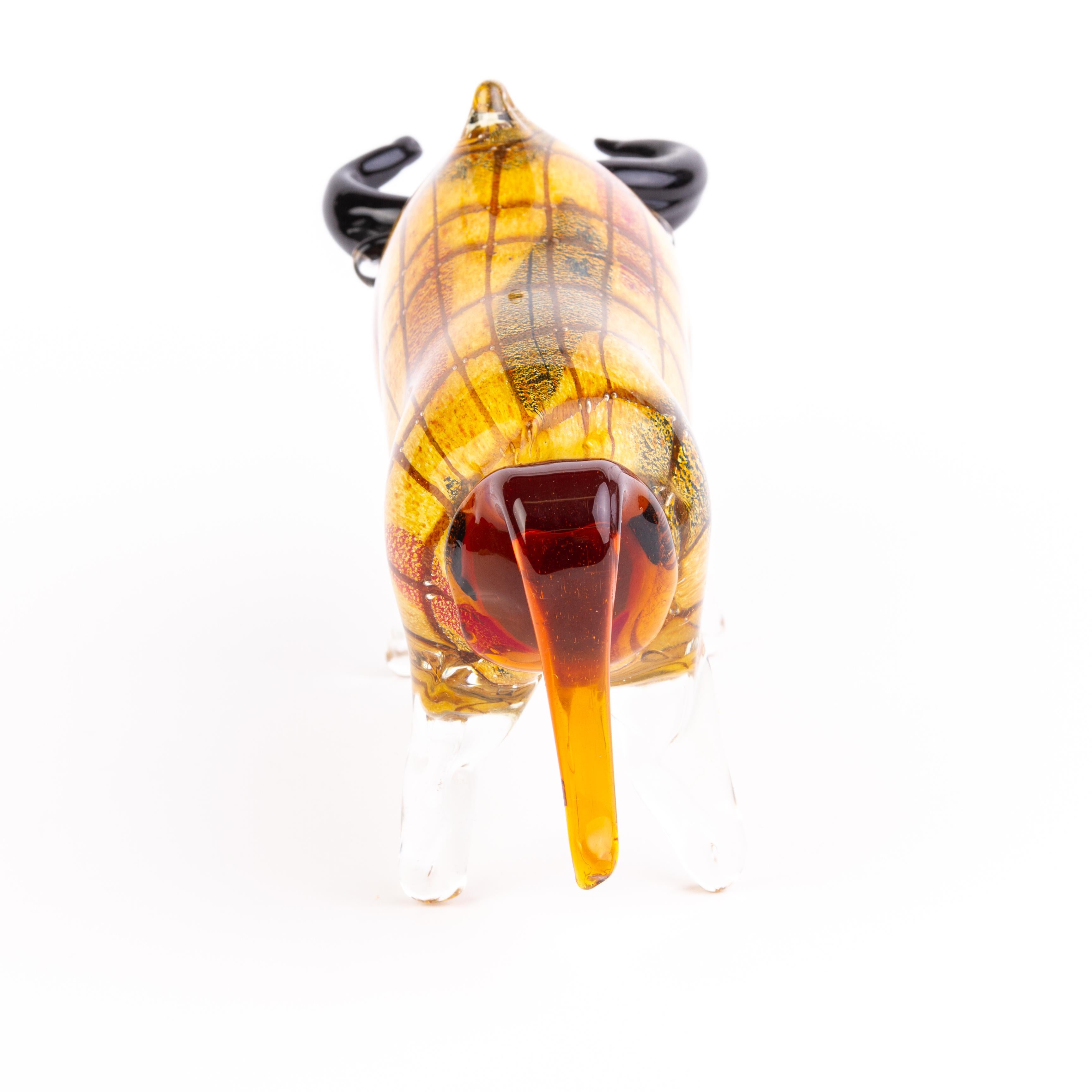 20th Century Murano Venetian Italian Sommerso Glass Designer Charging Bull Sculpture For Sale