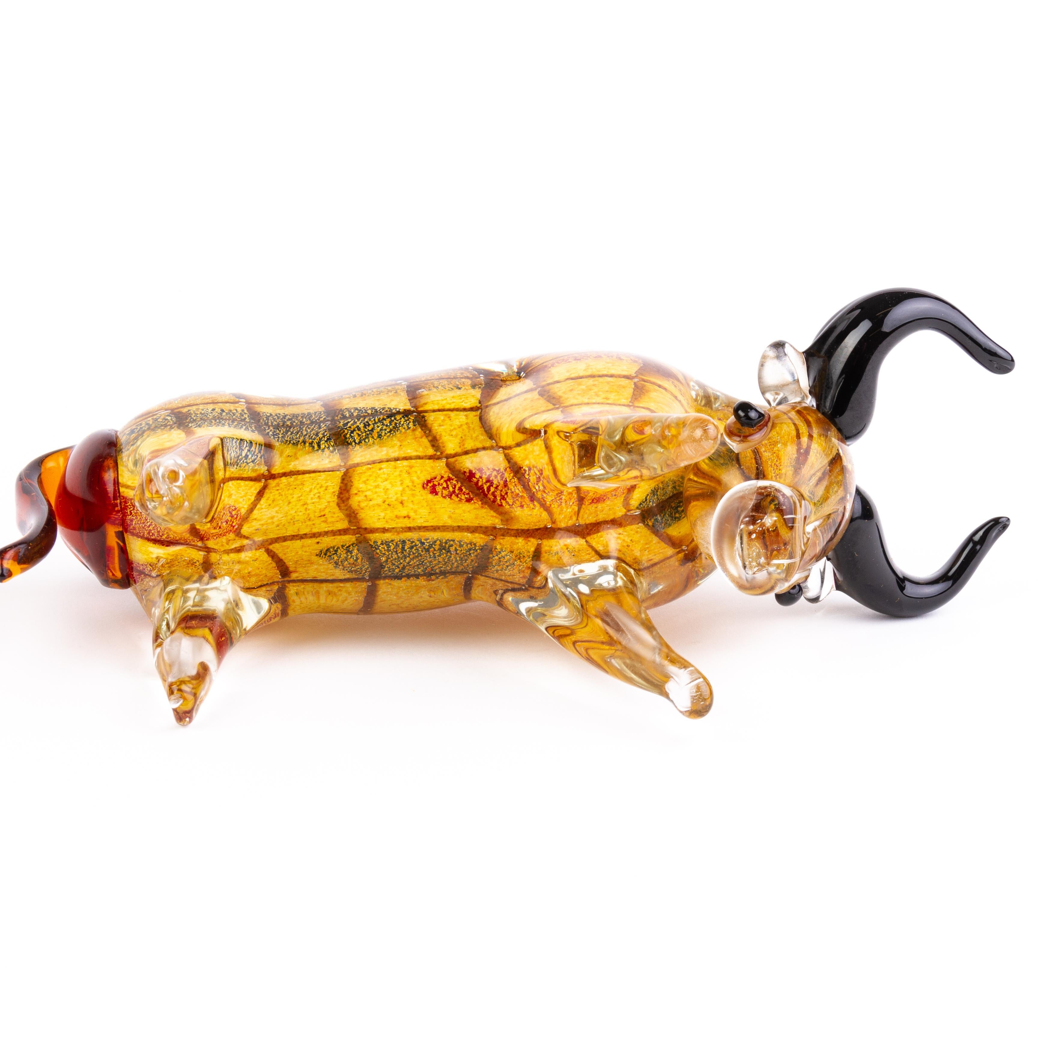 Murano Venetian Italian Sommerso Glass Designer Charging Bull Sculpture For Sale 1