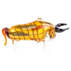 Murano Venetian Italian Sommerso Glass Designer Charging Bull Sculpture