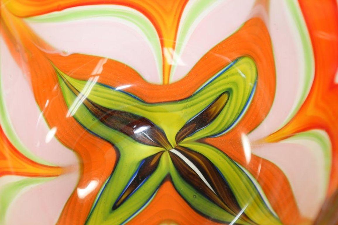 Murano Venetian Large Art Glass Bowl Blue Green Orange Gold Murine 1960s For Sale 5