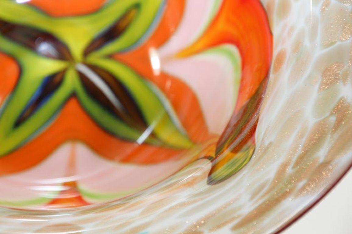 Murano Venetian Large Art Glass Bowl Blue Green Orange Gold Murine 1960s For Sale 7