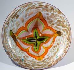 Murano Venetian Large Art Glass Bowl Blue Green Orange Gold Murine 1960s