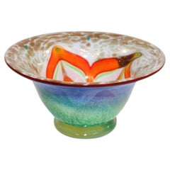 Murano Venetian Large Art Glass Bowl Blue Green Orange Gold Murine 1960s