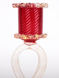 Murano Venetian Mid-Century Ruby Glass Candlestick