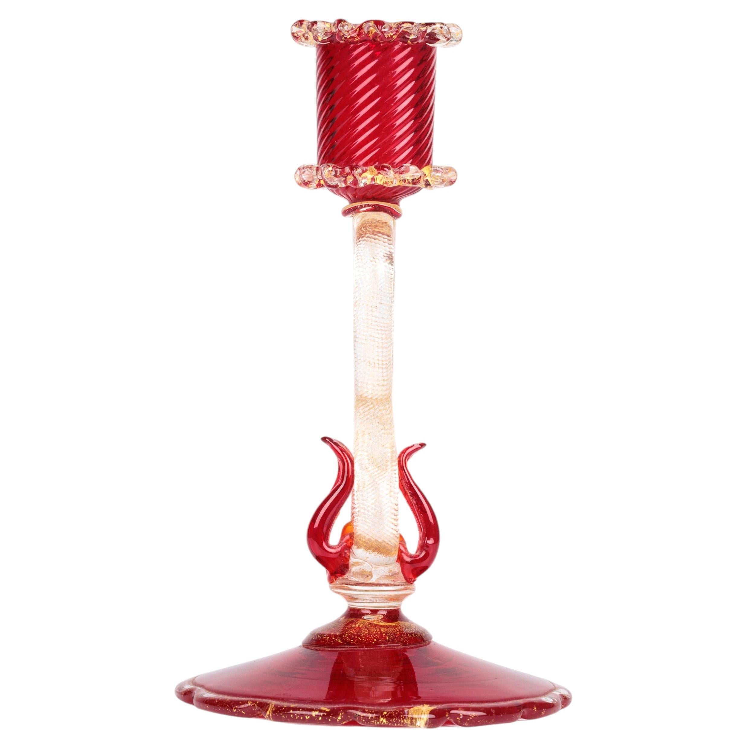 Murano Venetian Mid-Century Ruby Glass Candlestick