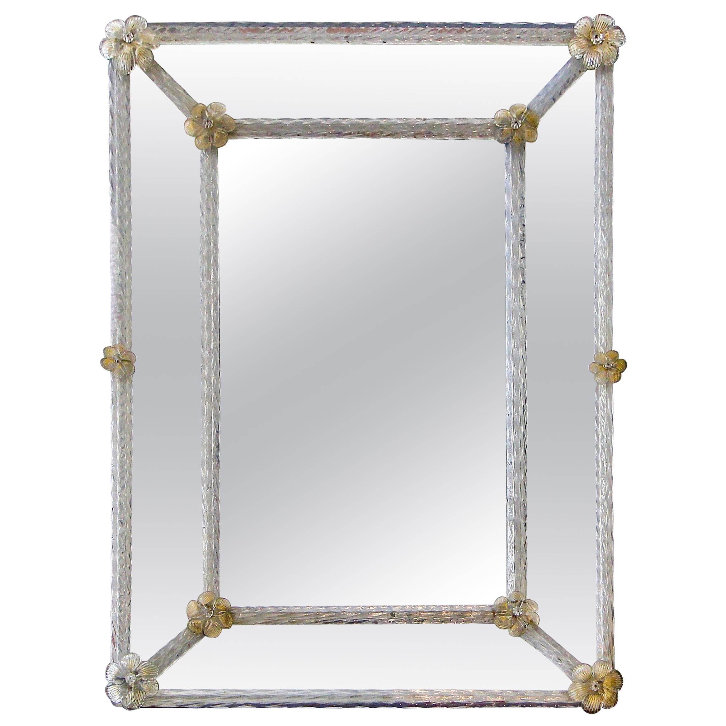 Murano Venetian Opalescent Twisted Rod Floral Wall Mirror