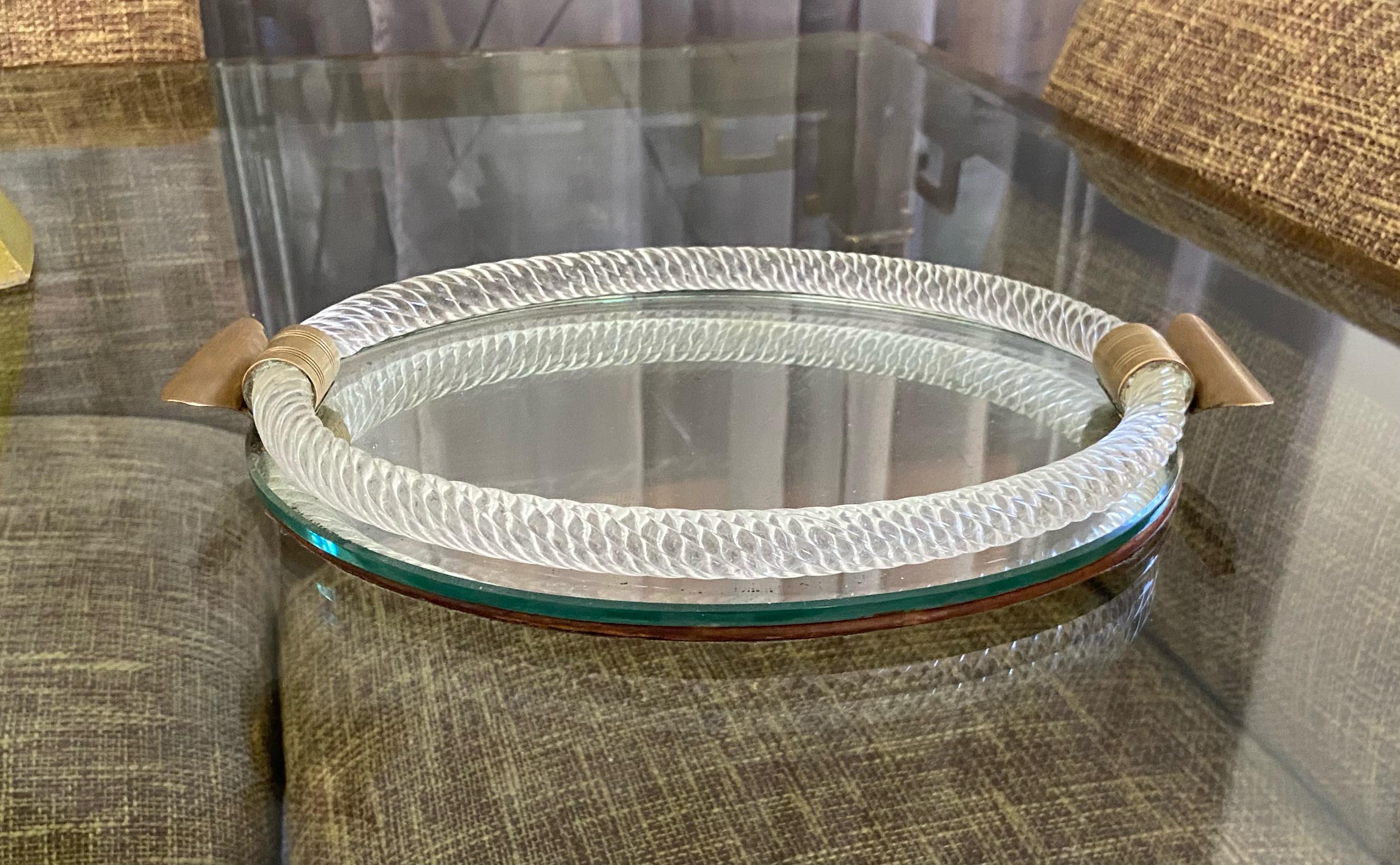 Mid-20th Century Murano Venetian Oval Twisted Glass Rope Mirrored Vanity Tray