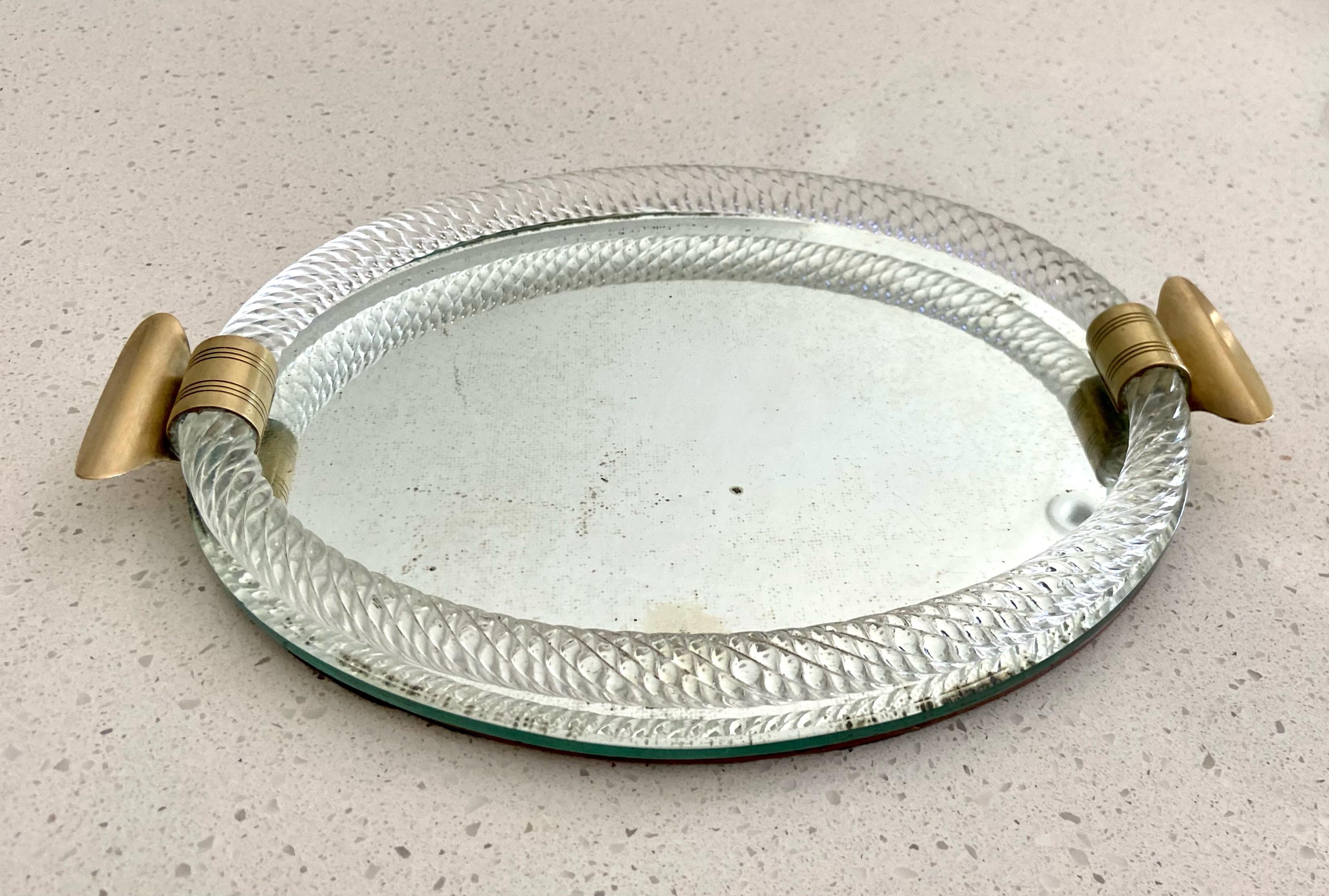 Murano Venetian Oval Twisted Glass Rope Mirrored Vanity Tray 2