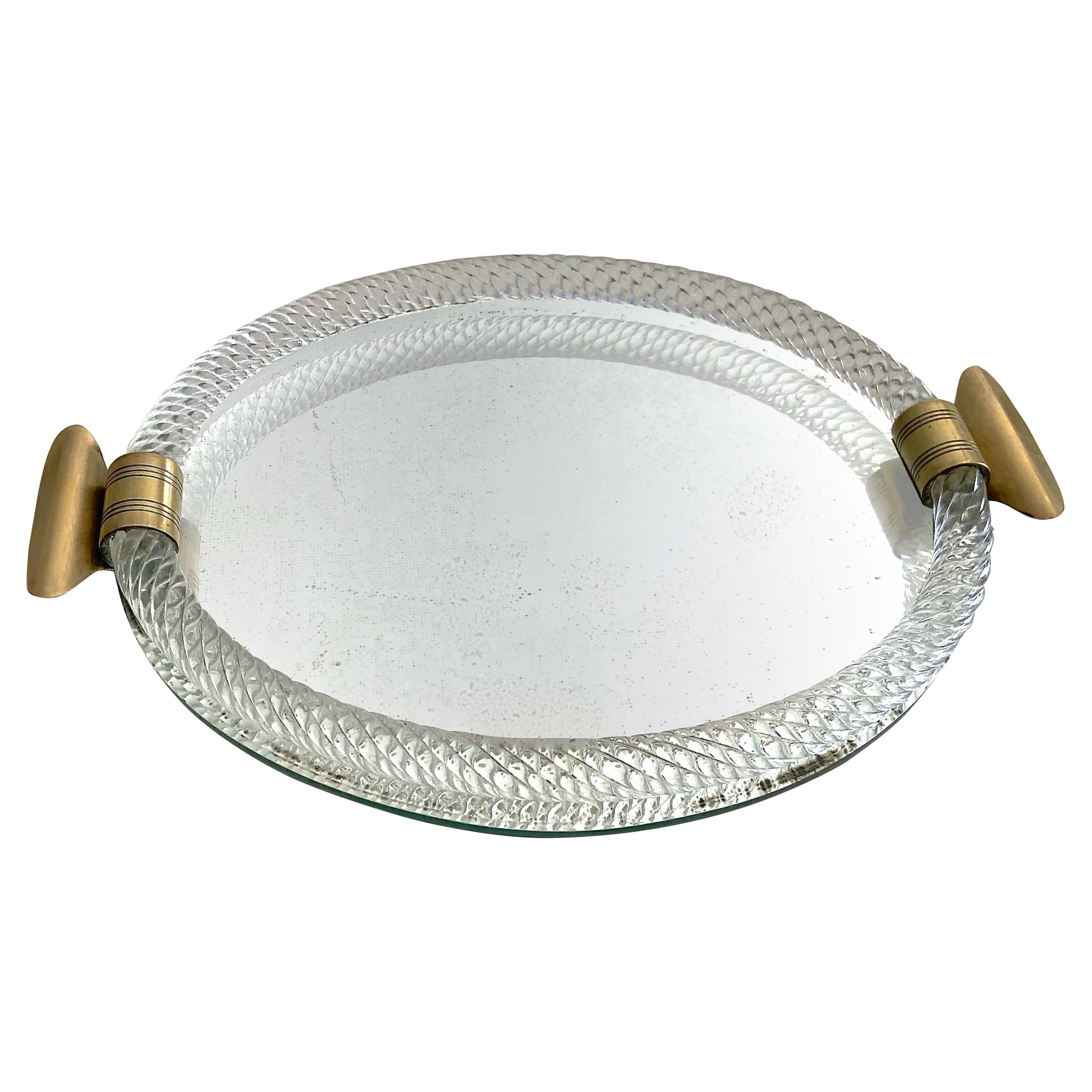 Murano Venetian Oval Twisted Glass Rope Mirrored Vanity Tray