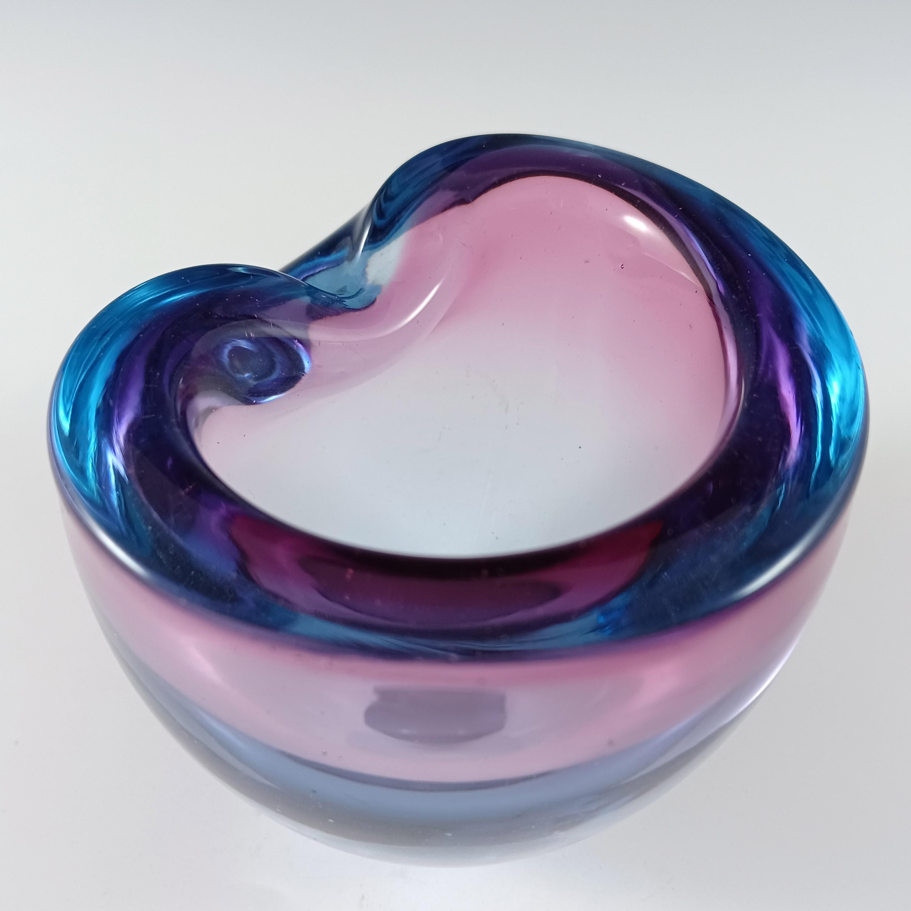 Hand-Crafted Murano Venetian Pink & Blue Glass Vintage Biomorphic Vase / Bowl For Sale