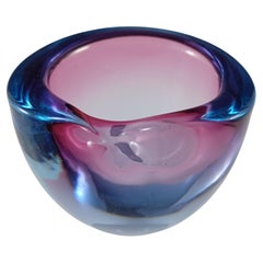 Vaso / Ciotola Biomorfo d'epoca in vetro rosa e blu di Murano