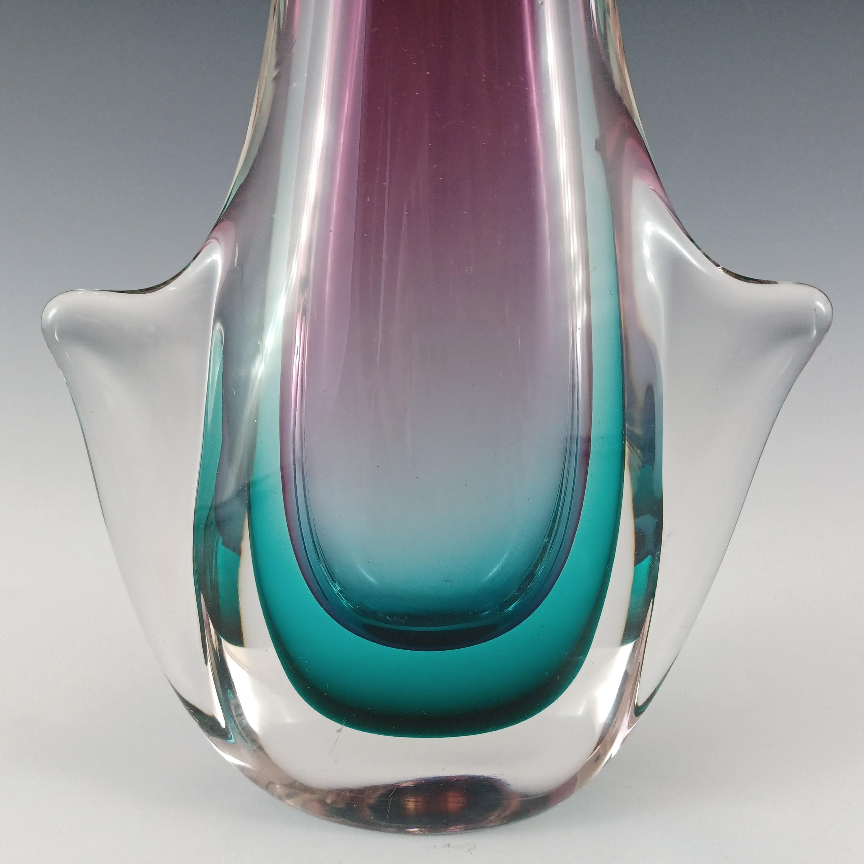 Jarrón de cristal Murano / Veneciano rosa y turquesa Sommerso Moderno de mediados de siglo en venta