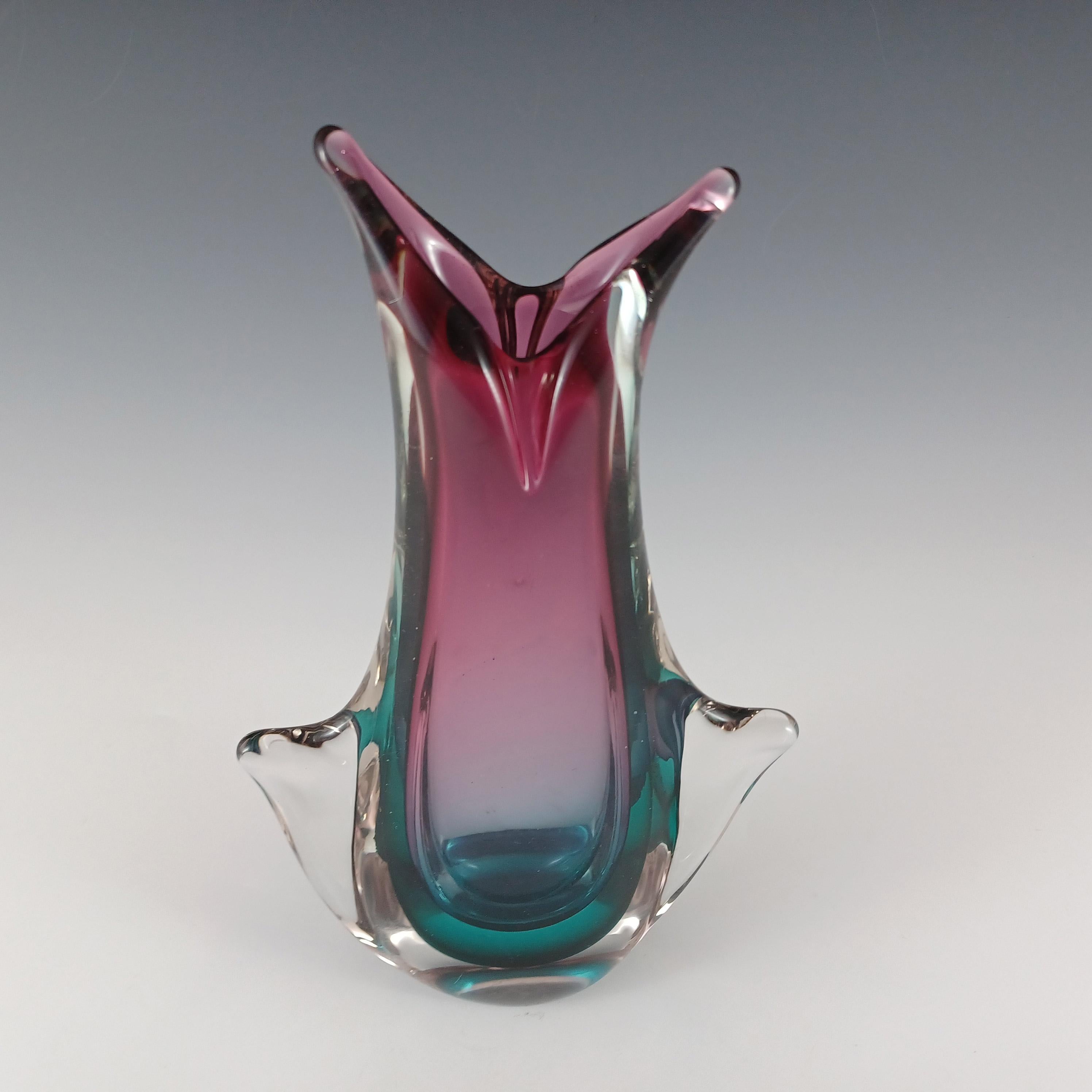Jarrón de cristal Murano / Veneciano rosa y turquesa Sommerso Italiano en venta