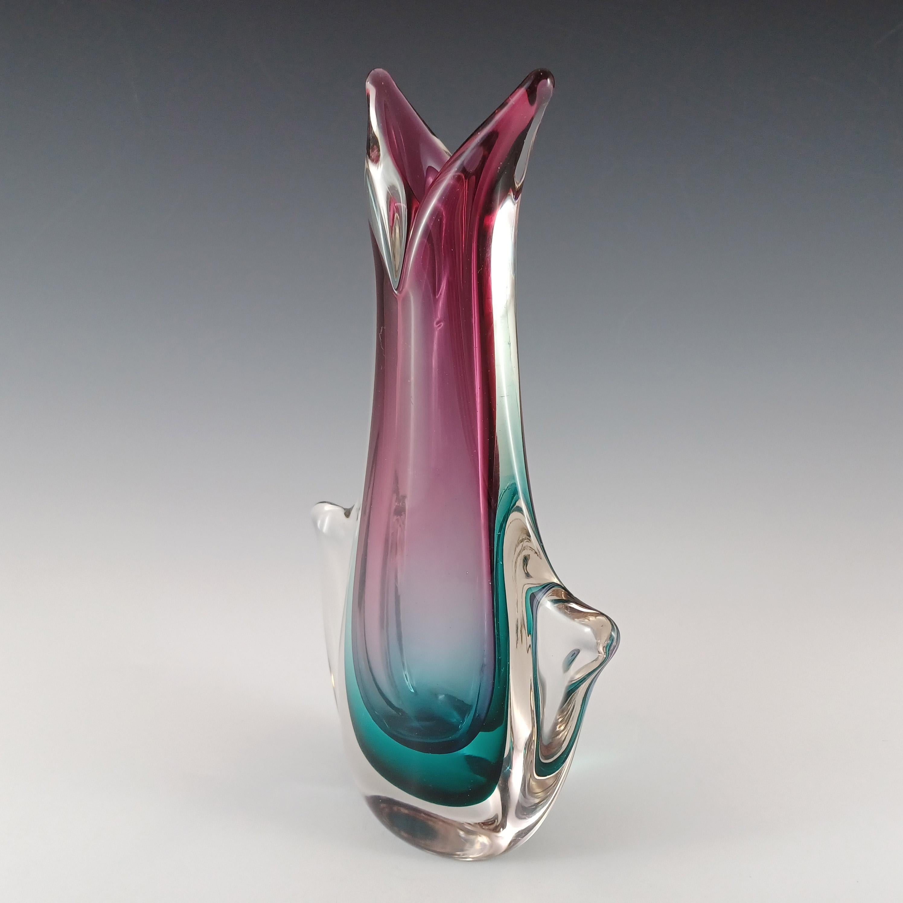 Jarrón de cristal Murano / Veneciano rosa y turquesa Sommerso siglo XX en venta