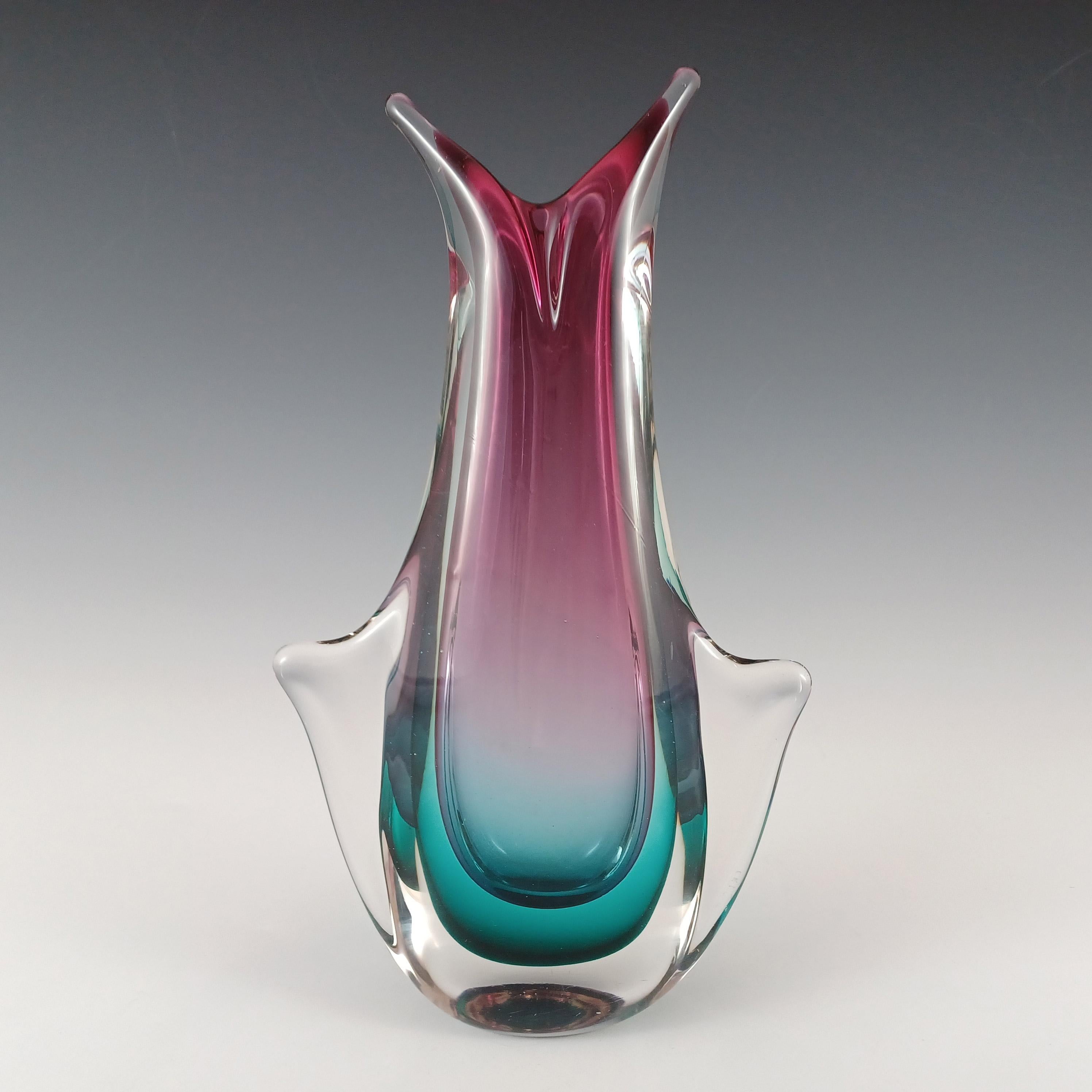 Jarrón de cristal Murano / Veneciano rosa y turquesa Sommerso Vidrio en venta