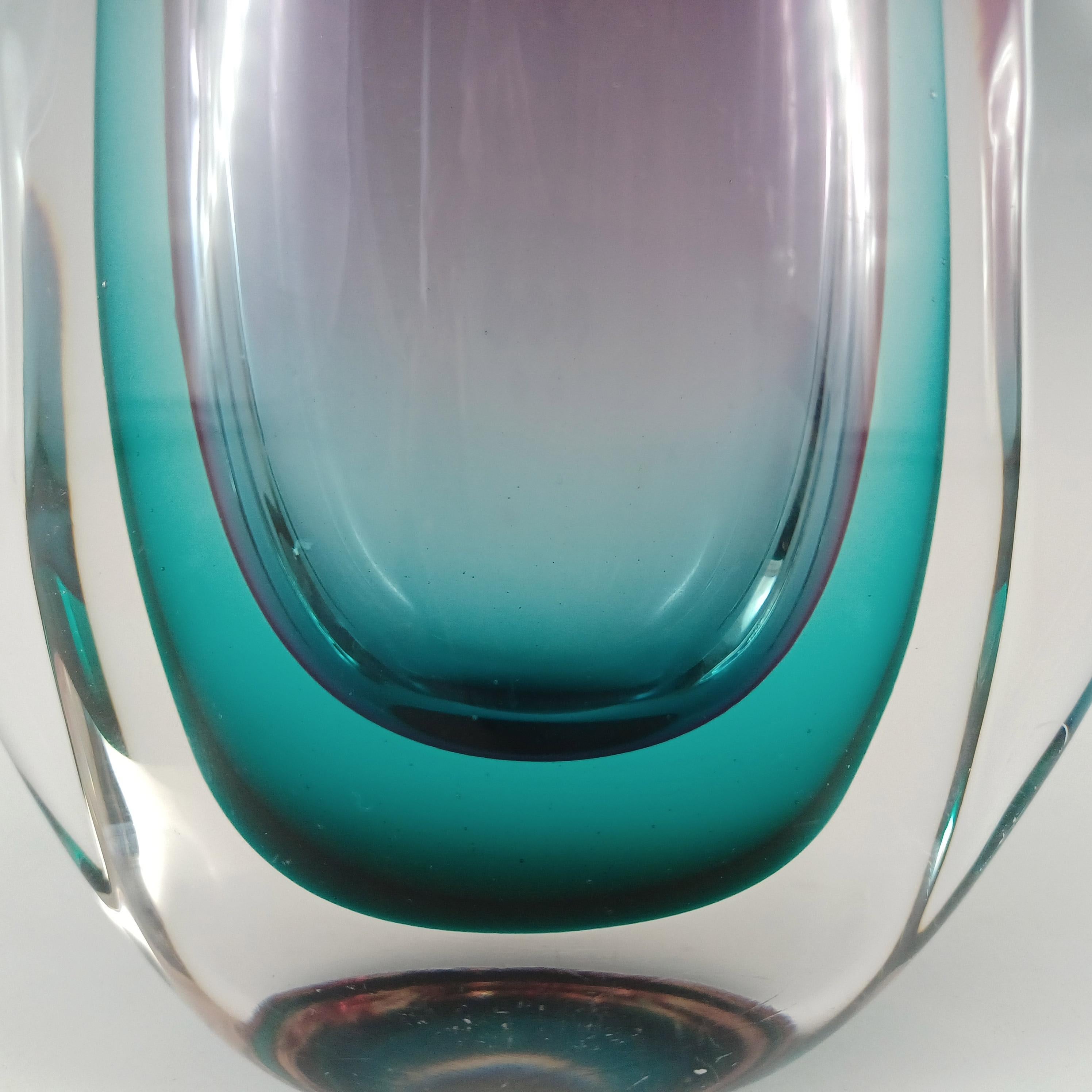 Jarrón de cristal Murano / Veneciano rosa y turquesa Sommerso en venta 1
