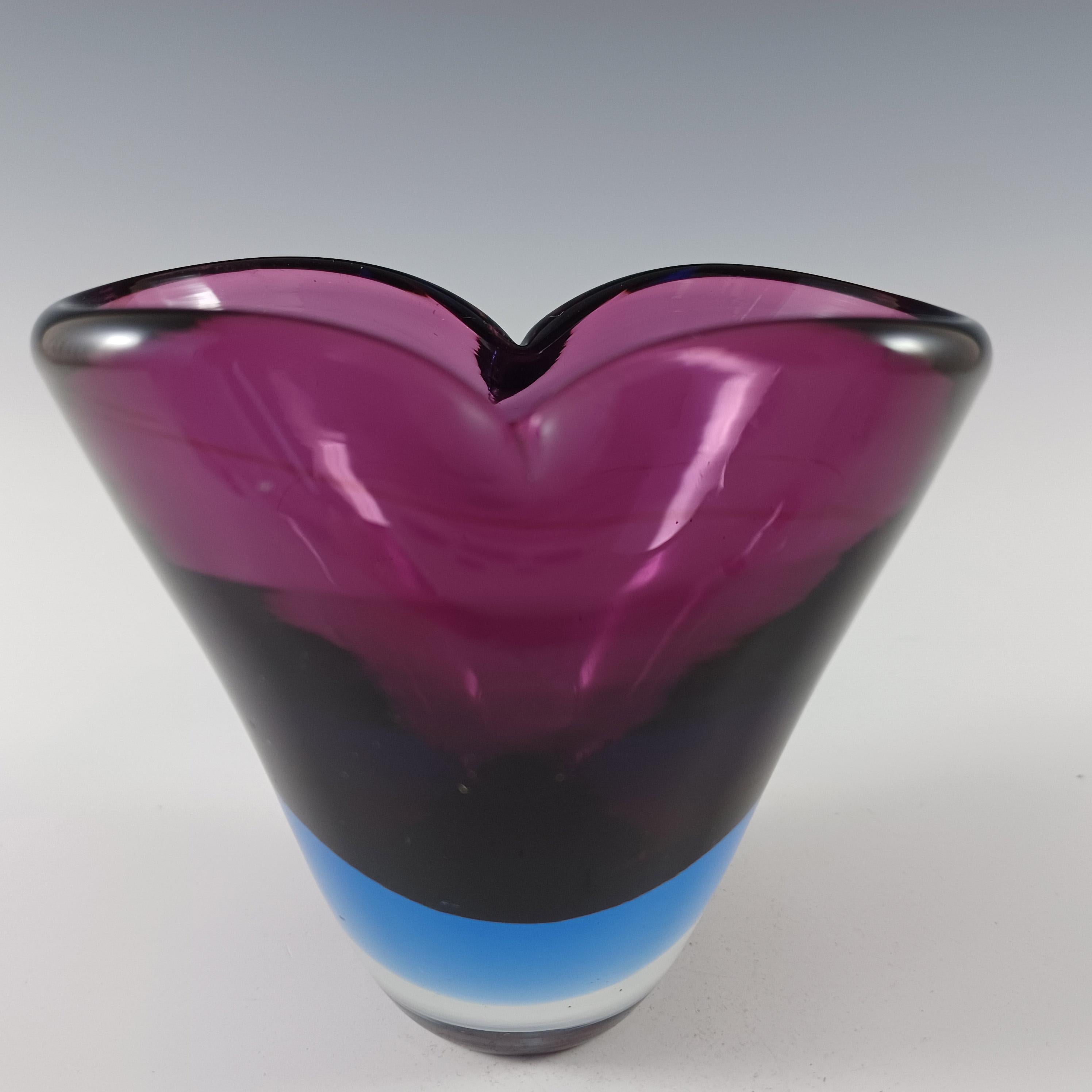 Mid-Century Modern Murano / Venetian Purple & Blue Sommerso Glass Organic Vase For Sale