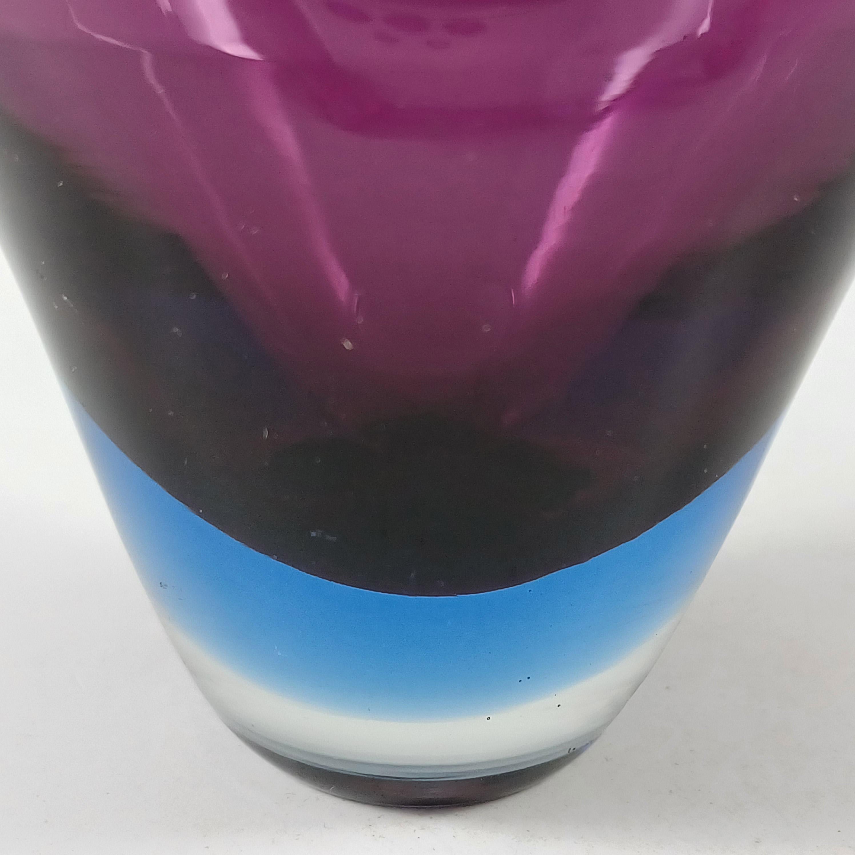 Hand-Crafted Murano / Venetian Purple & Blue Sommerso Glass Organic Vase For Sale