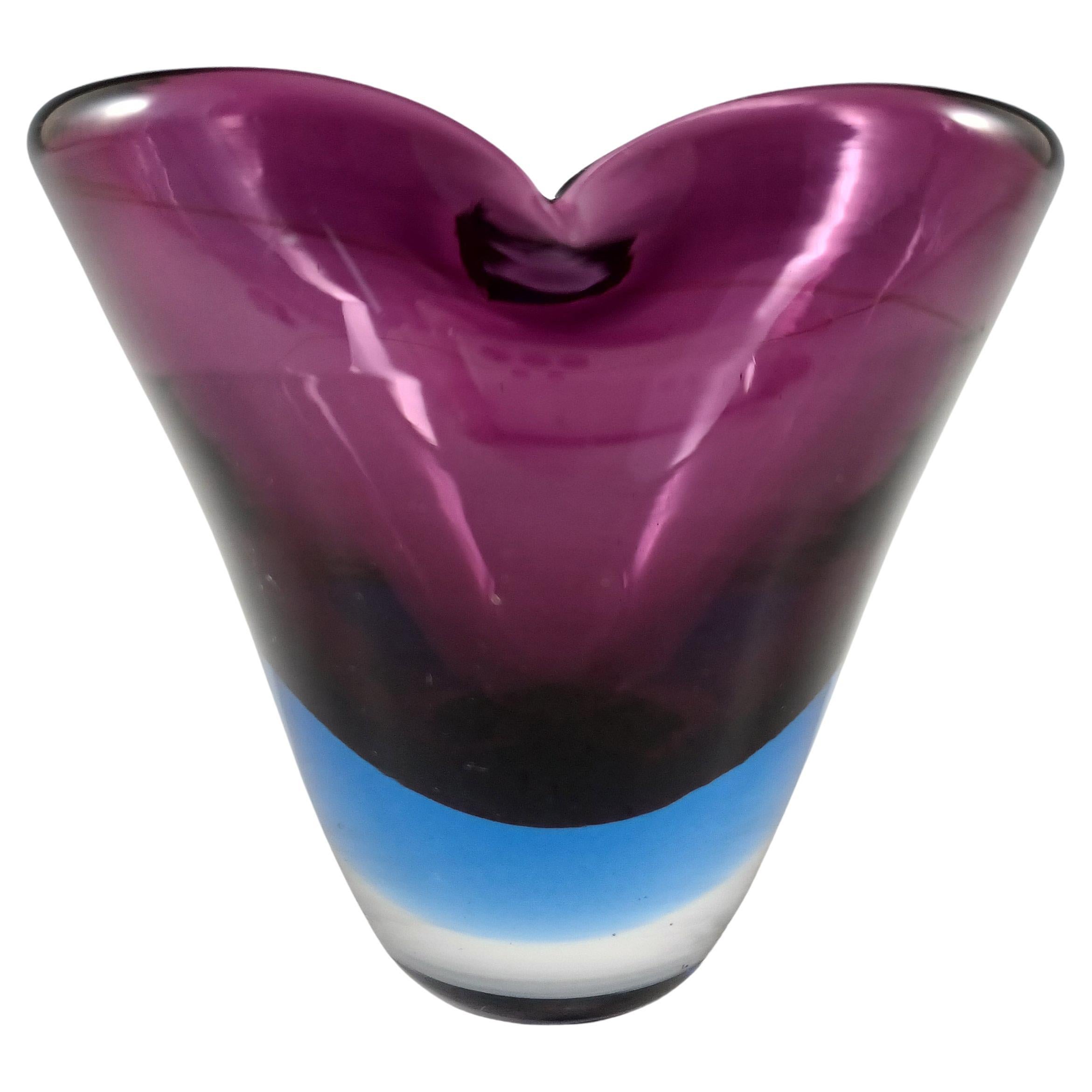 Jarrón orgánico de cristal Murano / Veneciano Sommerso morado y azul
